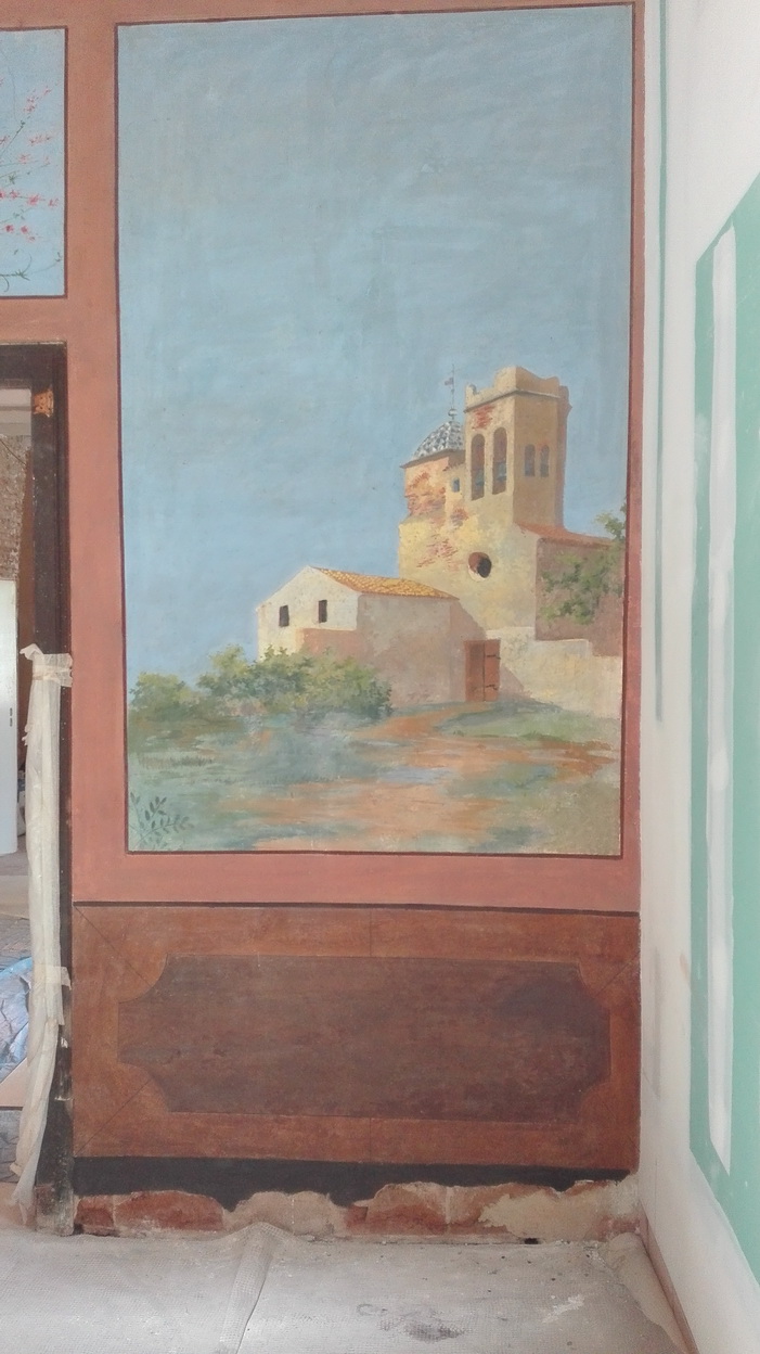Resultat final: mural del campanar i sòcol reintegrats