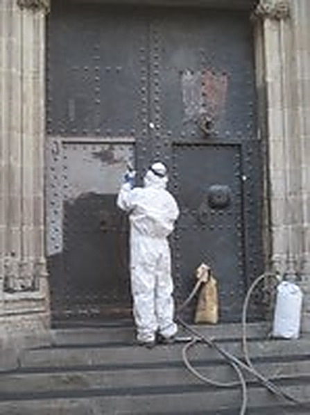 Procés de neteja de les portes de bronze