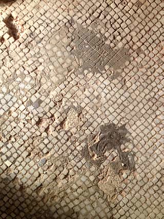 Detall del mosaic amb llacunes i morters afegits abans de la intervenció