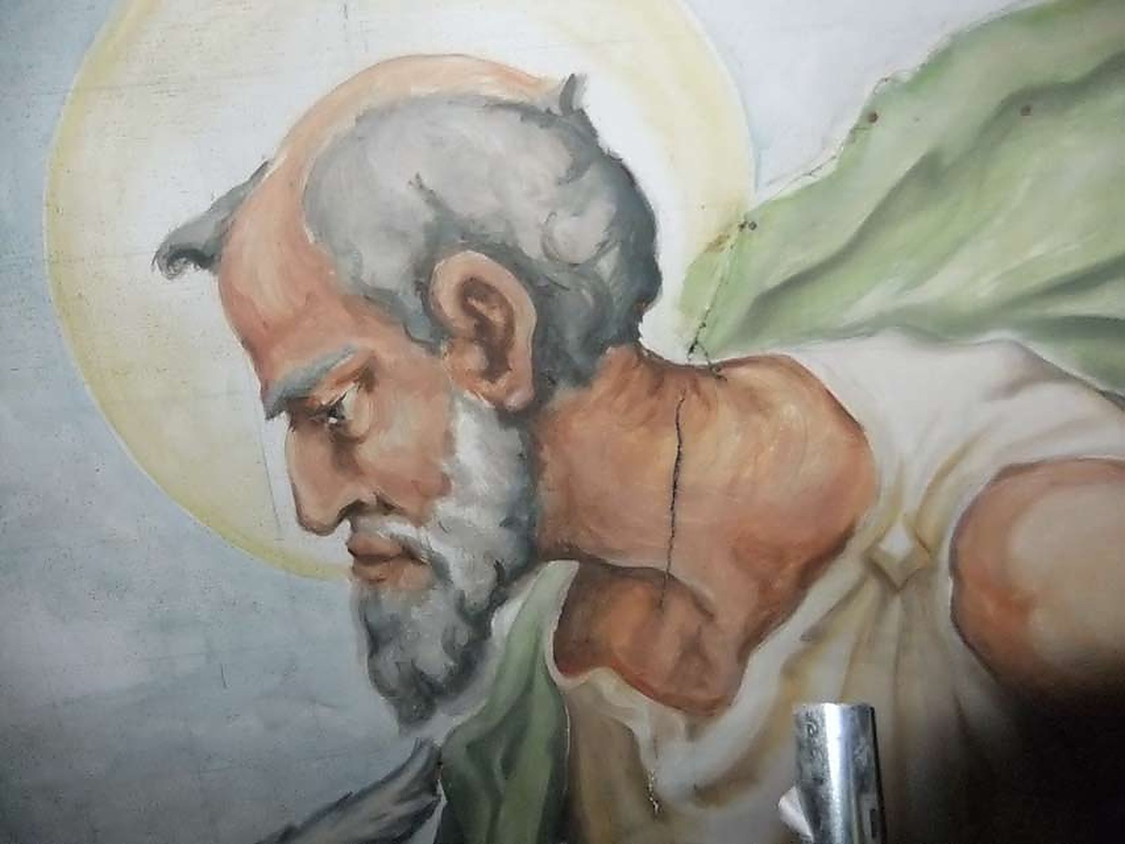 Detall del rostre de l'evangelista un cop restaurat