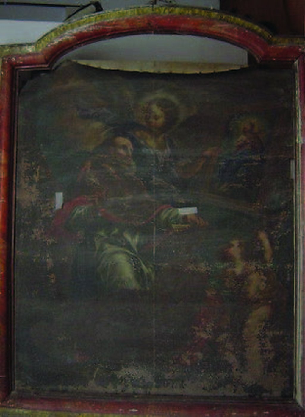 Pintura amb el vernís envellit abans de la neteja