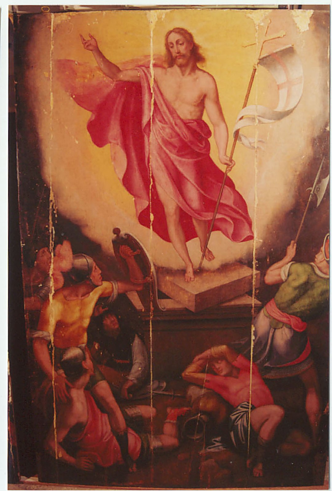 Detall de la Resurrecció amb els danys de la capa pictòrica